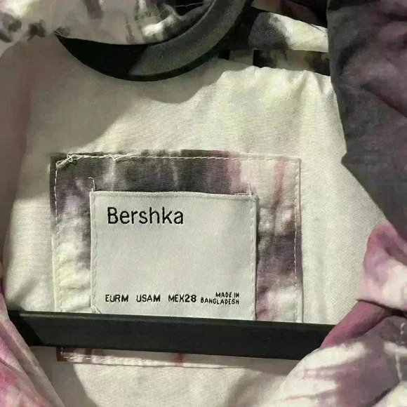 BERSHKA Tie Dye Cropped Zip Up Bomber  Jacket Size M puffed sleeves - Picture 6 of 10